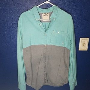Vans Off The Wall Men Shirt Extra Large Teal Gray 2 Tone Button Down Long Sleeve